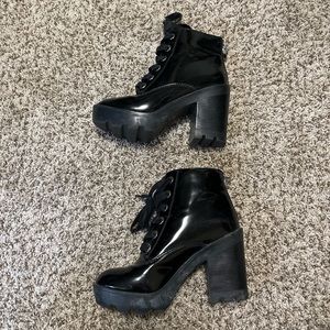 Aldo platform patent leather boots